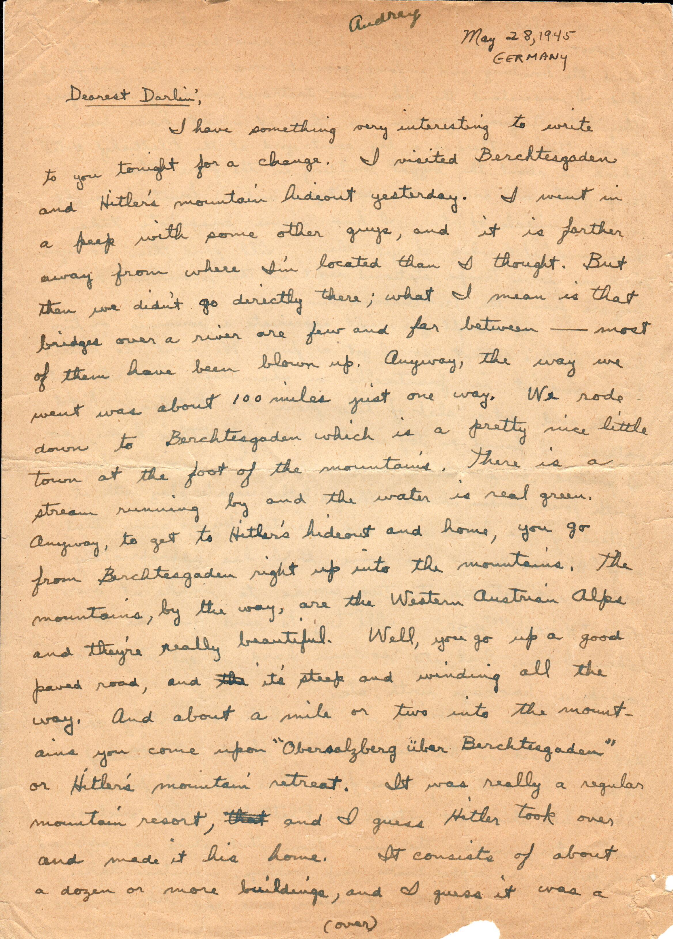 Letter to Jim's wife about Obersalzberg, May 21, 1945 p.1