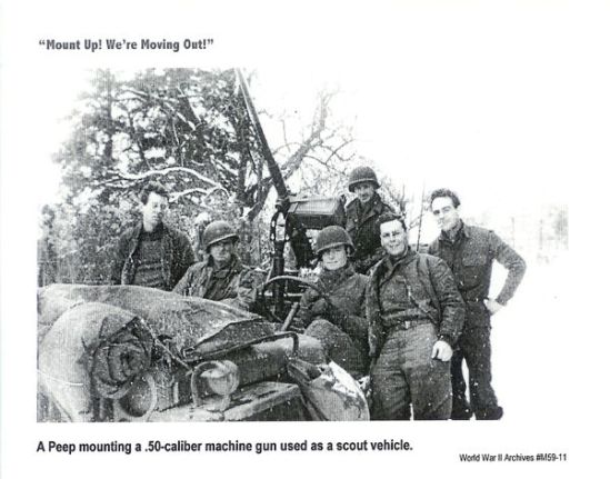 Peep Scout Vehicle with 50 caliber machine gun - Minn second from right. Germany, 1944