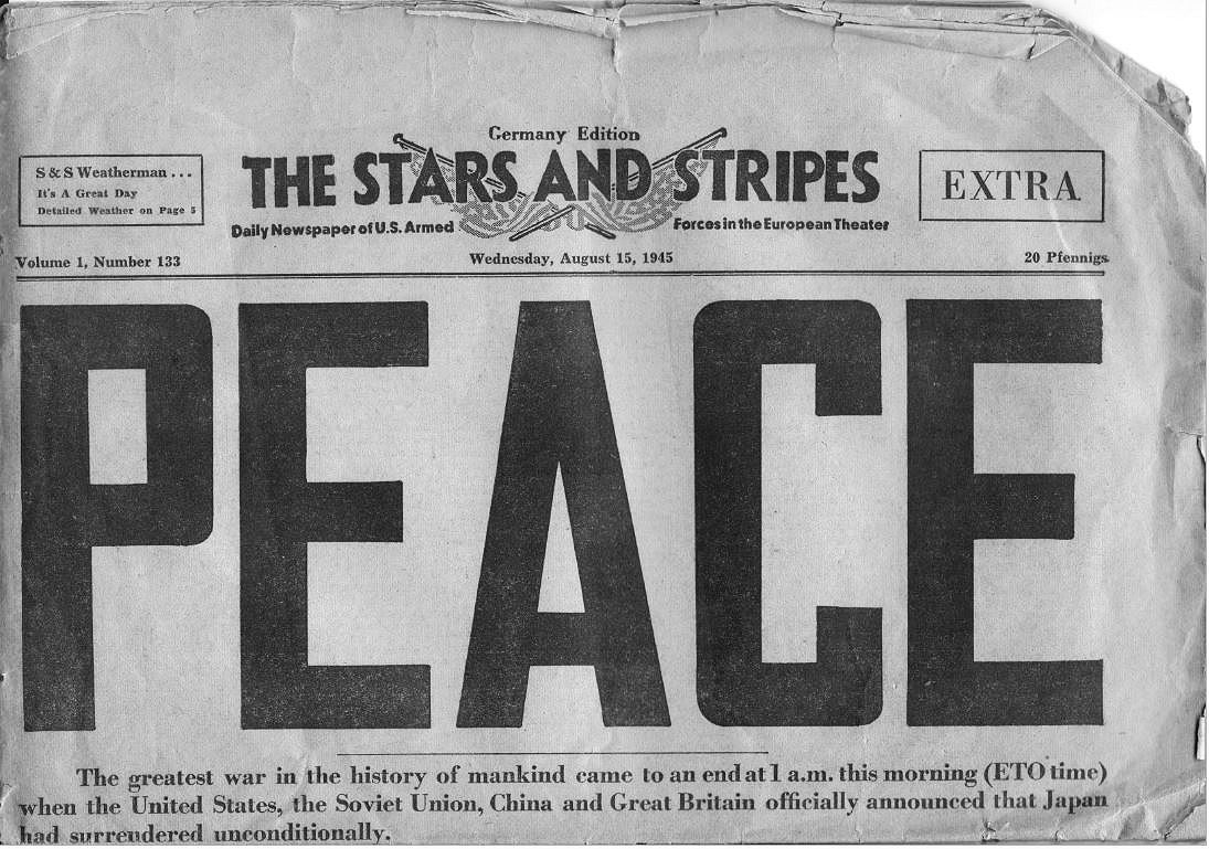 Stars and Stripes PEACE, August 15, 1945